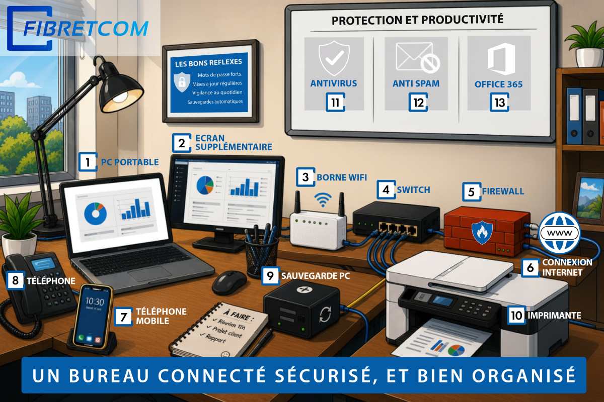 Un bureau connecté sécurisé et bien organisé